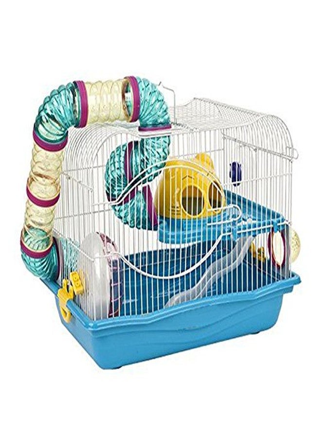 سايج سكوير بيت لعب/قفص للهامستر/القزم/الجرذ/الفأر - مع أرضية إضافية، وعجلة تمرين، وزجاجة ماء، ومخبأ، وصينية طعام - Image 1